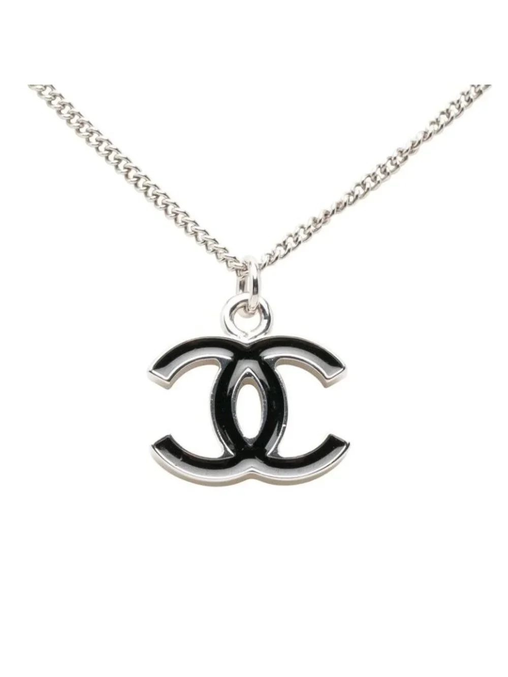 Chanel CC Logo Chain Pendant Stamp Silver Black Metal
